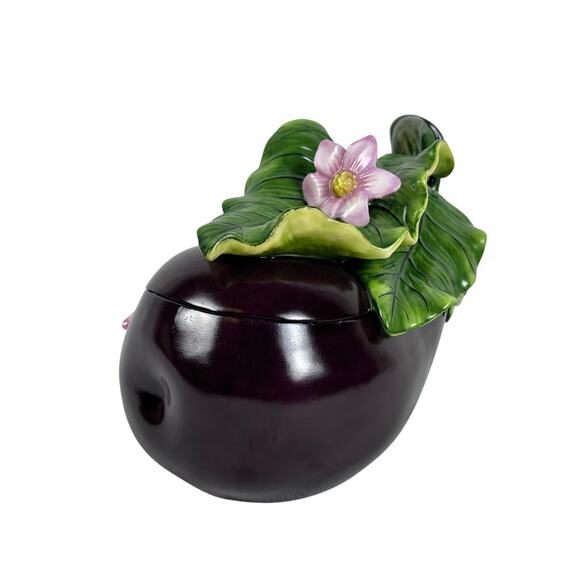 Fitz and Floyd Classics Eggplant Candy Dish/Trinket Dish Pink Flowers - Picture 4 of 11